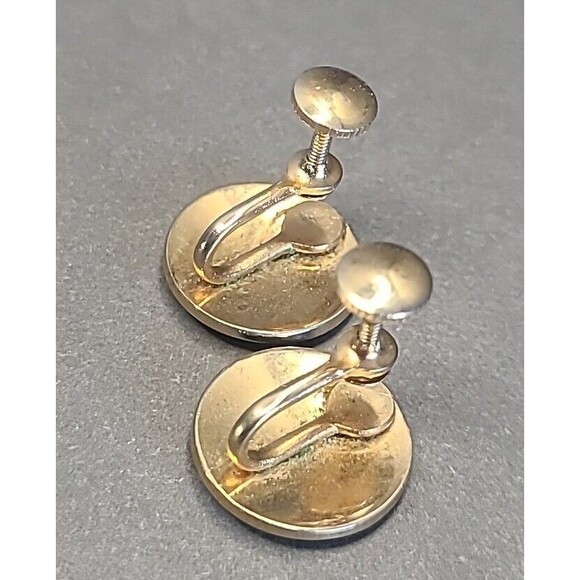 Swirl Etched Circle Gold Tone Earrings Screw Back - Picture 3 of 4